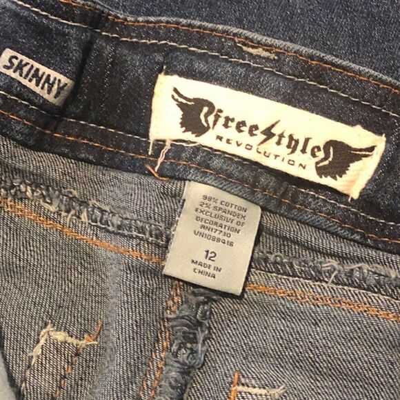 Freestyle Revolution Distressed Skinny Jeans with Rhinestones - Picture 4 of 4